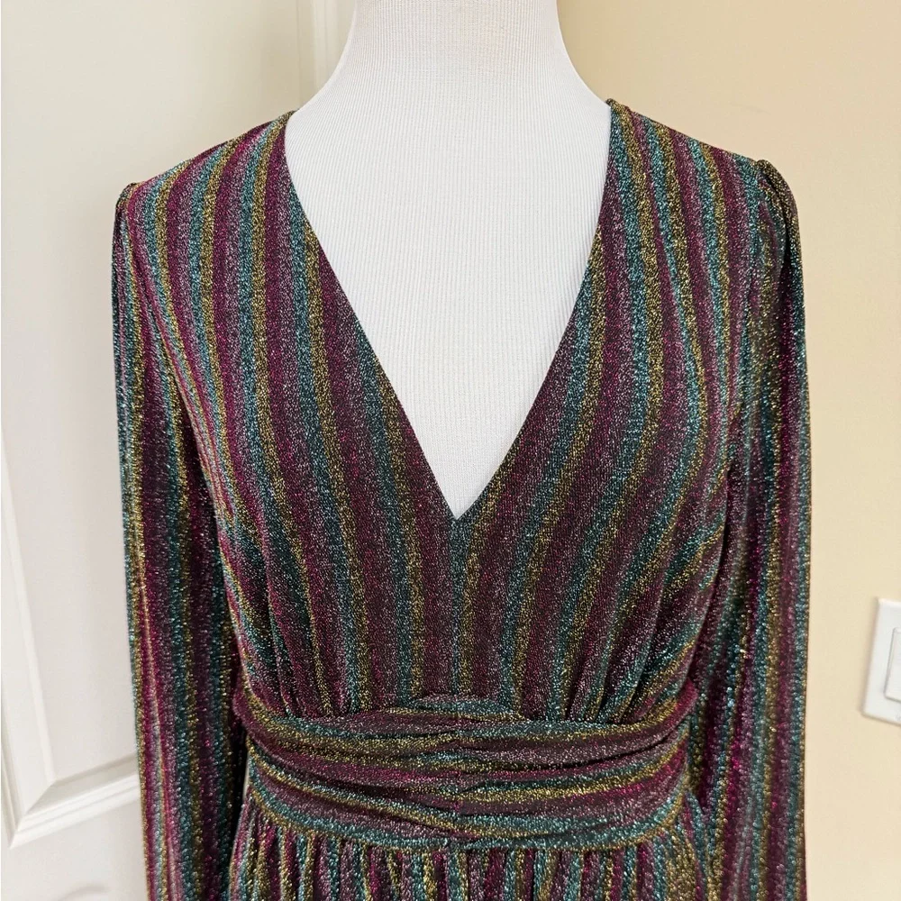 NWT Boden Metallic Burgundy Multi Stripe Long Sleeve Sweater Dress Size 10R - Picture 3 of 9